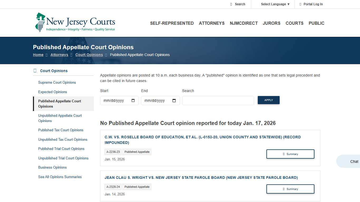 Published Appellate Court Opinions | NJ Courts