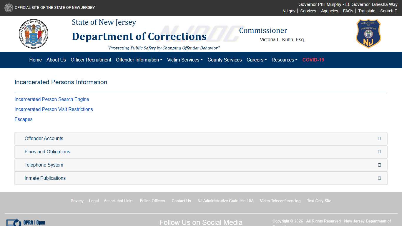 The Official Website for the New Jersey Department of Corrections | Offender Information